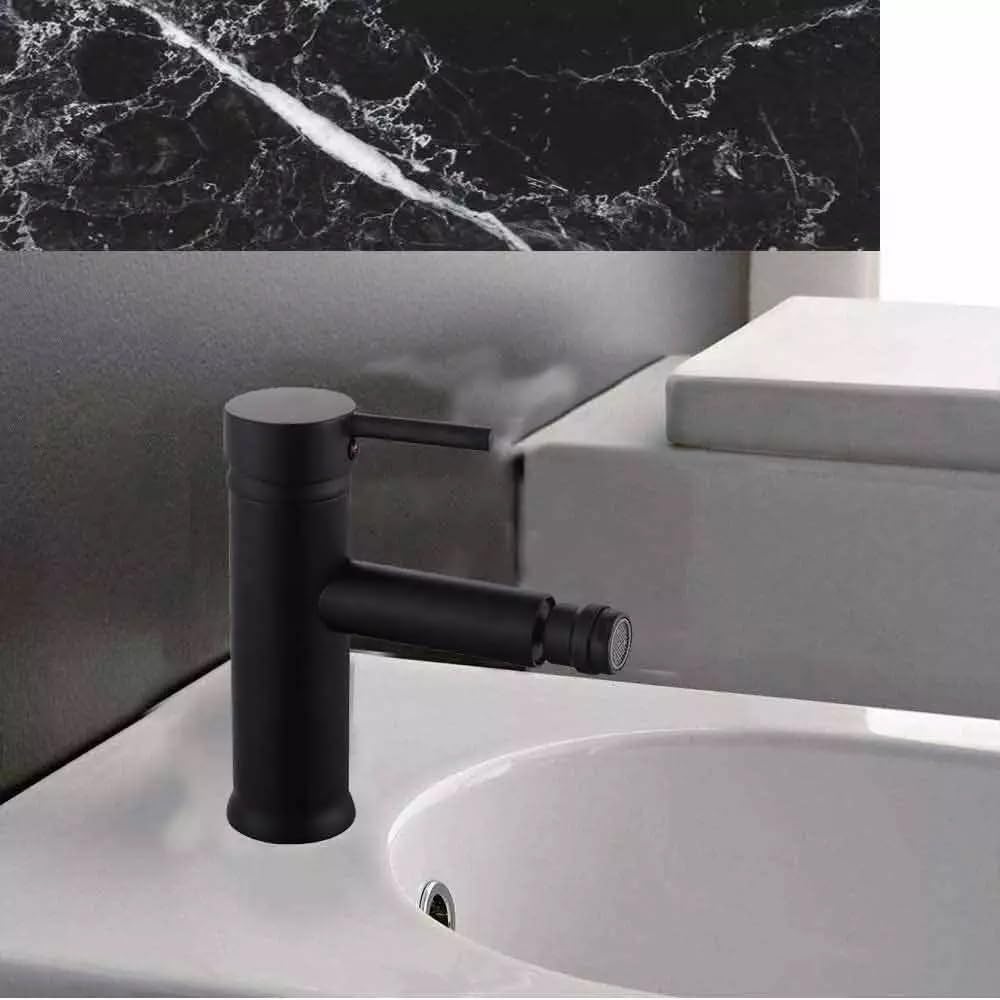 Miscelatore rubinetto lavabo bidet bagno acciaio inox nero piletta RAY 87392
