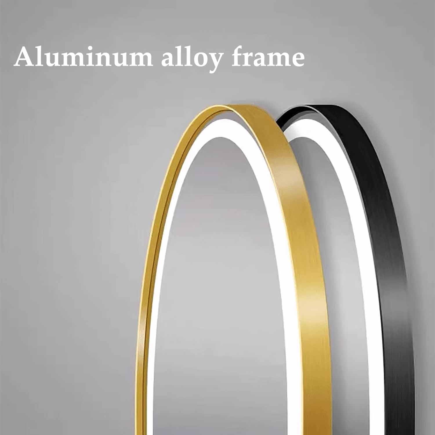 32インチオーバルLEDバスルームミラー 40インチ曇り止めゴールドフレームメイクアップ 36インチ調光ライト付き 3色ライト 曇り