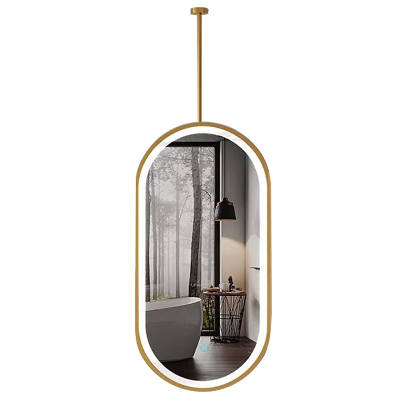 FGXHHS Ceiling Mirrors for Bedroom Oval Hanging Rod LED Mirror, Gold Metal Frame Bathroom Decor Makeup Mirrors(40cmx80cm)