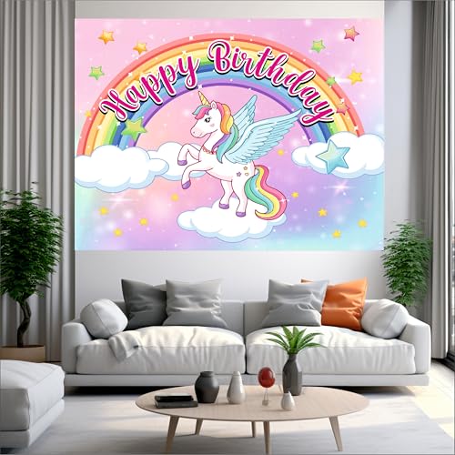 Image of Unicorn Birthday Backdrop 5x4 Ft | Backdrops for Decoration | Birthday Decoration Backdrop | Banner for Kids Theme Party