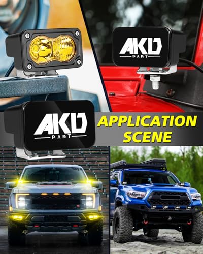 Image of 3 Inch 40W Yellow CREE LED Pods with Wiring Harness & Black Covers | High Intensity CREE LEDs, Spot Flood Combo Offroad Driving Lights Ditch Lights for Trucks Motorcycle SUV UTV ATV Dirt Bike