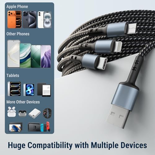 Image of COSTAR 2 Pack 60W 3-in-1 Multi Fast Charging Cable - 3A Nylon Braided 1.5M Cable with Type-C & Micro USB for iPhone, iPad, Samsung, OnePlus, Xiaomi, Oppo, Vivo, Android & Car Charging