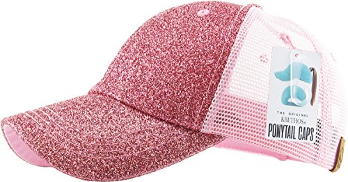Image of Classic Plain Ponytail Messy High Bun Headwear Adjustable Cotton Trucker Mesh Glitter Hat Baseball Cap