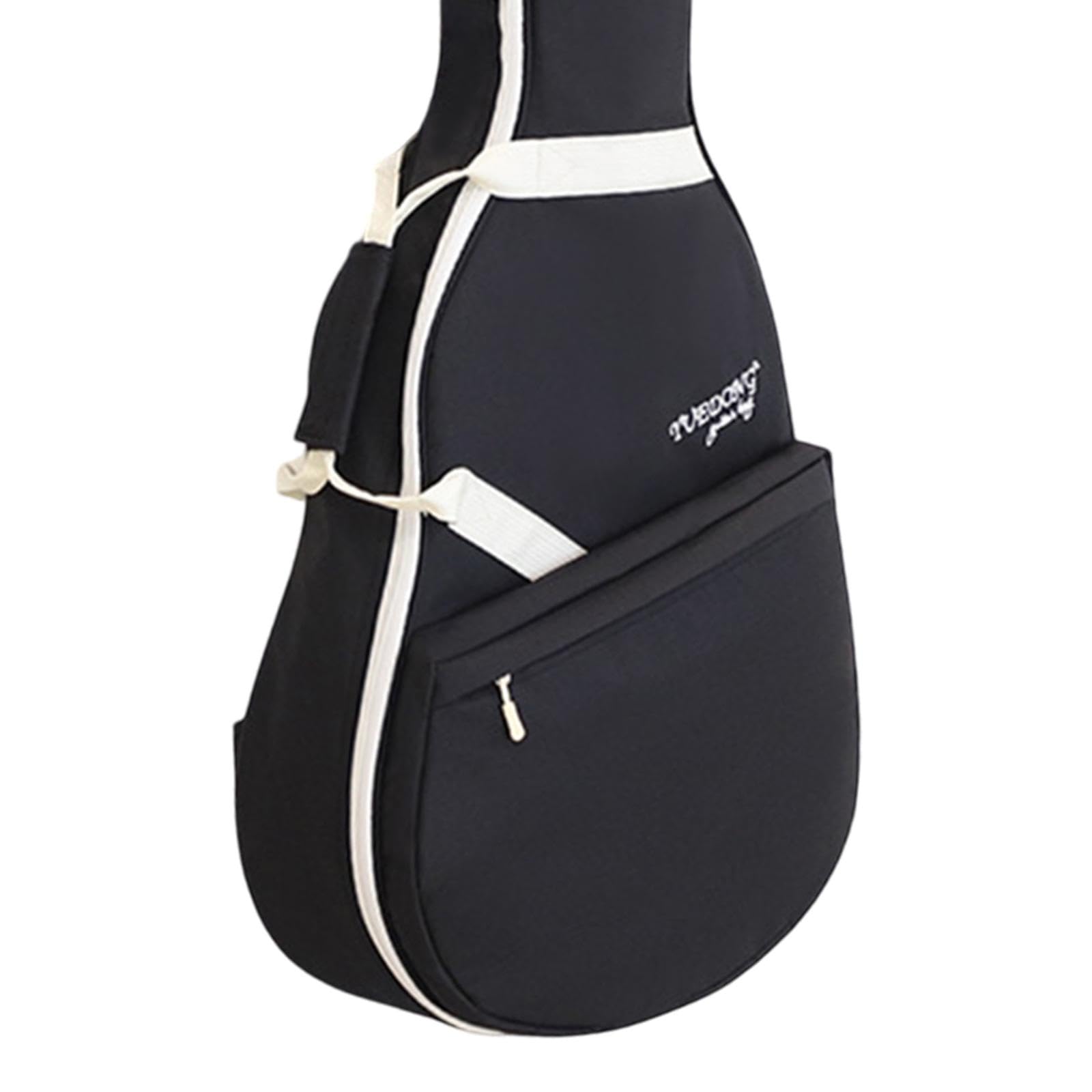 E Gitarren Tasche mit Großem Frontfach Oxfordstoff Polsterung Doppelschultergurte Staubschutz Wasserabweisender Schutz für Schüler Musikunterricht Büh, Schwarz-weiss