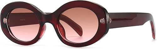 PORADAY Lentes de sol ovalados modernos y gruesos para mujer, lentes de sol retro estrechos y gruesos, tonos degradados, redondos