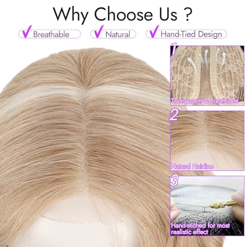 Image of Eawwii Wigs for Women Honey Blonde Platinum,Short Wavy Synthetic Lace Wig | Glueless 4x1 Lace Hairline, Heat-Resistant Fiber,Bob Wave Style,Natural Appearance for Everyday Cosplay 14 Inch
