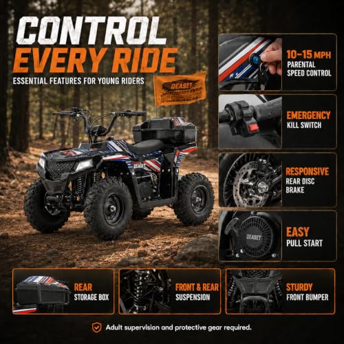 Image of XW-A19 40CC Four Wheeler 4-Stroke Gas Powered ATV Quad for 6+, Kids 4 Wheeler with Parental Speed Control, 15 MPH Max, 165 lbs Capacity, Pull Start, LED Headlight and Rear Storage Box (Flag02)