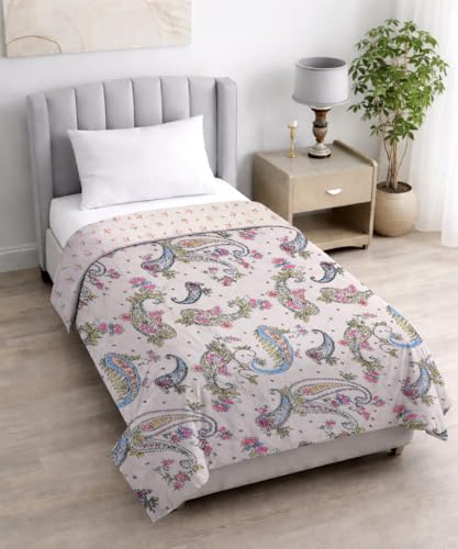 Image of BENAVJI Reversible Single Bed Comforter | Soft Microfiber AC Quilt Blanket | Paisley Floral All Season Bedding