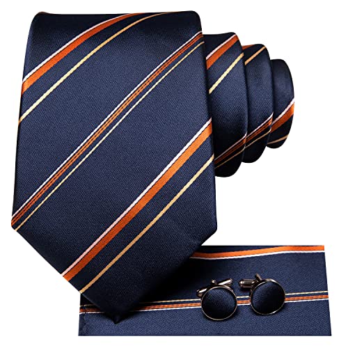 Image of Hi-Tie Men Ties Sets Silk Stripe Paisley Necktie Pocket Square Cufflinks for Business Wedding