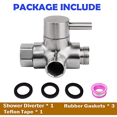 Stainless Steel Shower Arm Diverter 3 Way, G1/2 Universal Shower Head Diverter Valve for Hand Held Shower and Fixed Spray Head, Brushed Nickel