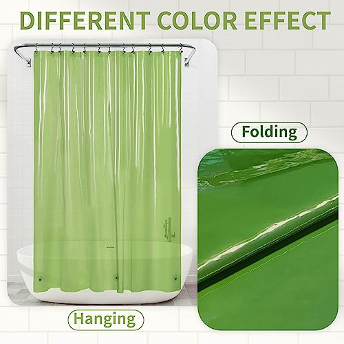 Image of Barossa Design Clear Green Long Shower Curtain Liner 78 inch Height - 3 Magnets & Waterproof Lightweight PEVA Shower Liner for Bath Tub, PVC Free, Metal Grommets, Clear Green, 72x78