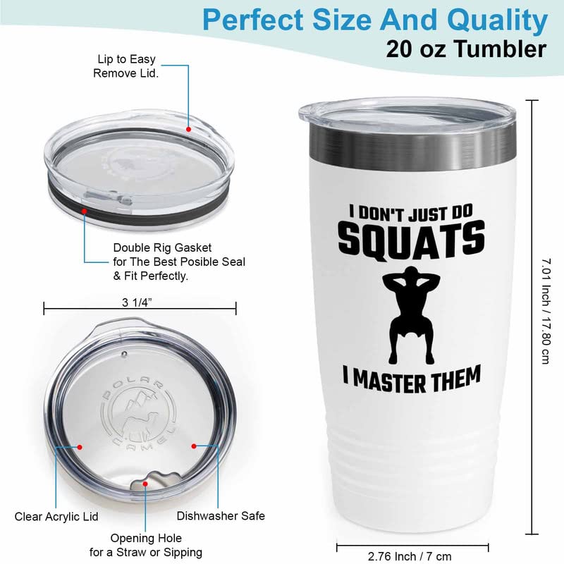 Flairy Land Gym Squat White Tumbler 20oz - just do squats - Squat Bar Weights Funny Workout Pullup Rack Squat Tack Fitness