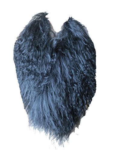 hand-made Women Real Mongolia Lamb Hair Scarf with Clip Collar (Black)