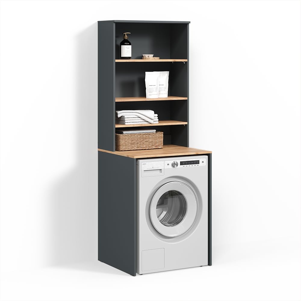 Livinity Waschmaschinenschrank Paolina, Anthrazit/Goldkraft Eiche, 66 x 88.2 cm 2 Teile mit Regal