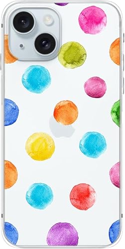 Blingy's Funda para iPhone 15, para mujeres y niñas, lindo patrón de lunares, colorido diseño de dibujos animados, transparente de TPU suave, funda