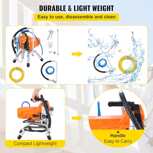 VEVOR Airless-Wandfarben-Spritzpistole mit Hochdruckrohr, Spritzgerät Hochdruck-Spritzen, 2000 W Wandfarben-Spritzpistole Farbsprühgerät für Wasser- und ölbasierte Innen- und Außenfarben