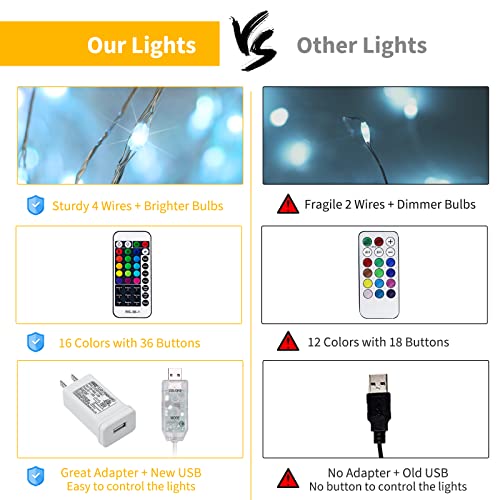 Color Changing Fairy String Lights - 33 Ft 100 Led Usb Silver Wire Lights With Remote And Timer, Starry Fairy Lights For Bedroom Party Craft Indoor Christmas Decoration, 16 Colors, Adapter Included #TOP4
