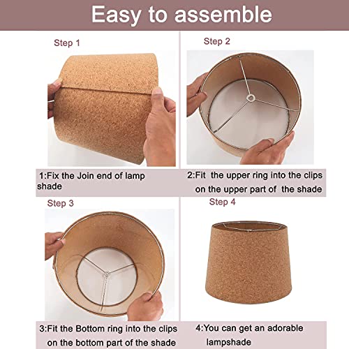 Medium Lampshade For Table Lamps And Floor Lamps Set Of 2, Drum 12 Inches, Cork Leather Fabric Lamp Shade, Nickel Spider Lamp Shades, E26 Uno Adapter Spider Fitter Included（10"X12"X8.5"） (Brown) #TOP1