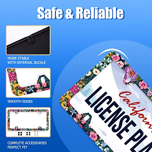 Watercolor Flowers Floral License Plate Frame Cute Daisy Blossoms License Plate Cover Stainless Steel Car Accessory Rustproof Personalize Colorful License Plate Screws Decorative 12.3" X 6.3" Women #TOP1