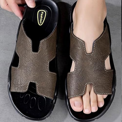Men's Genuine Leather Slip-On Sandals - Round Toe Summer Casual Slides3