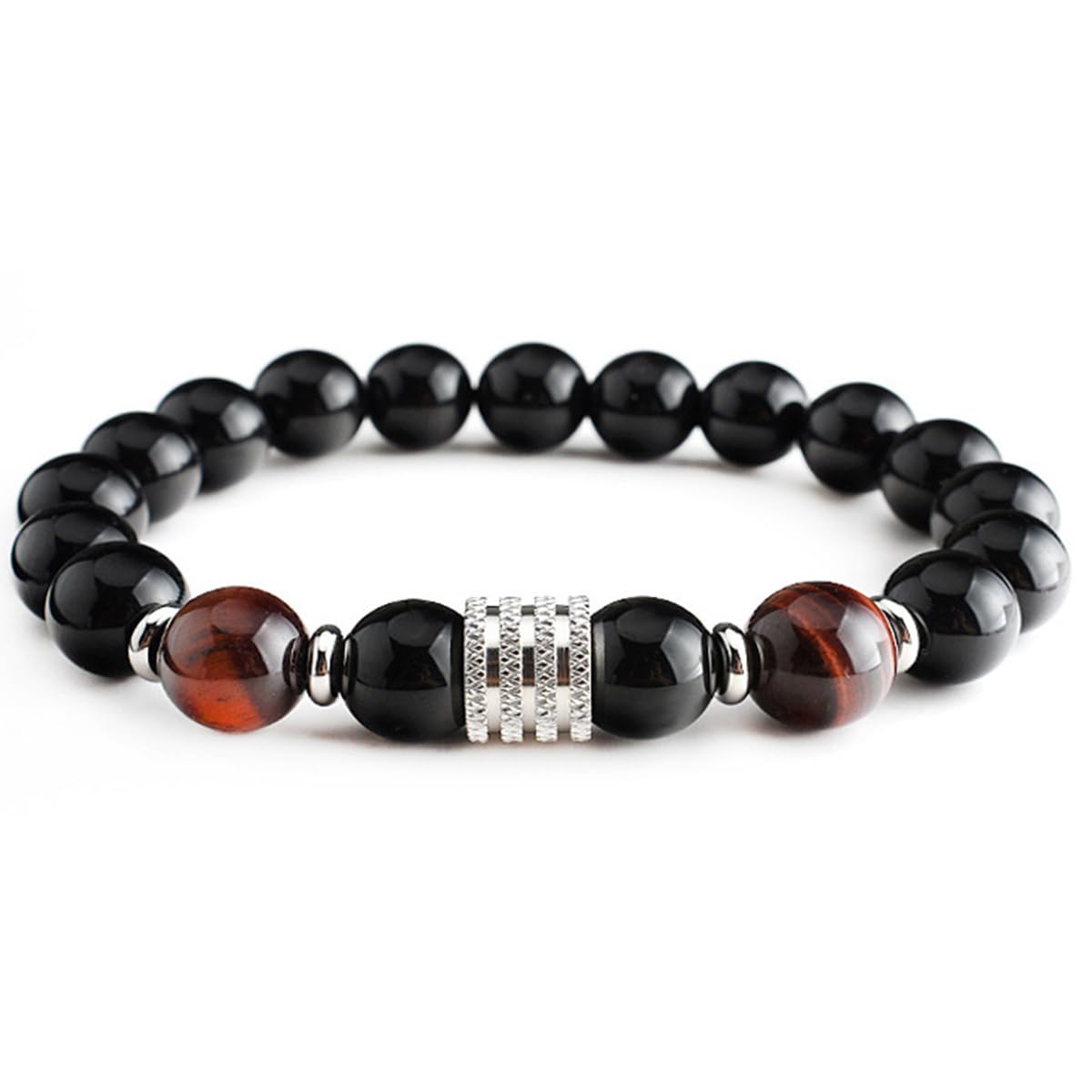 Tiger Eye Bracelet,10MM Relax Anxiety Triple Protection Bracelet Spiritual Crystal Gemstones Beaded Bracelets for women men Bring Luck And Prosperity