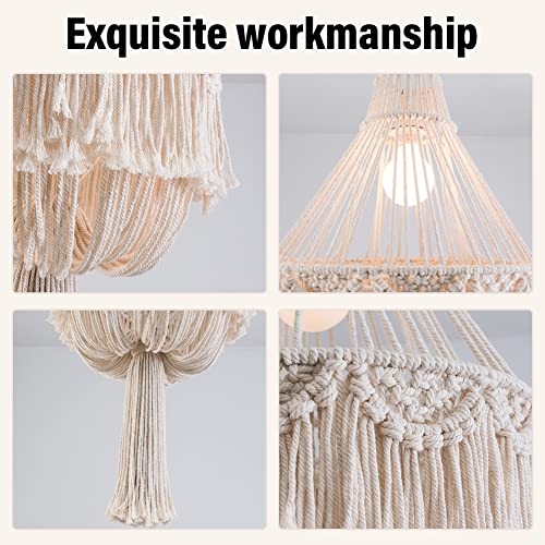 Goso Handmade Macrame Chandelier Plug In Woven Hanging Lamp 15Ft Hemp Rope Boho Pendant Light With On/Off Switch For Bedroom Living Room Party Home Decor H43 Xd16 Ivory #TOP6