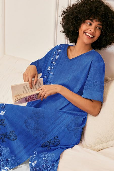 Image of Ekouaer Long Nightgown, Womens V Neck Loungewear Oversized Sleepwear Loose Sleep Dress S-4XL