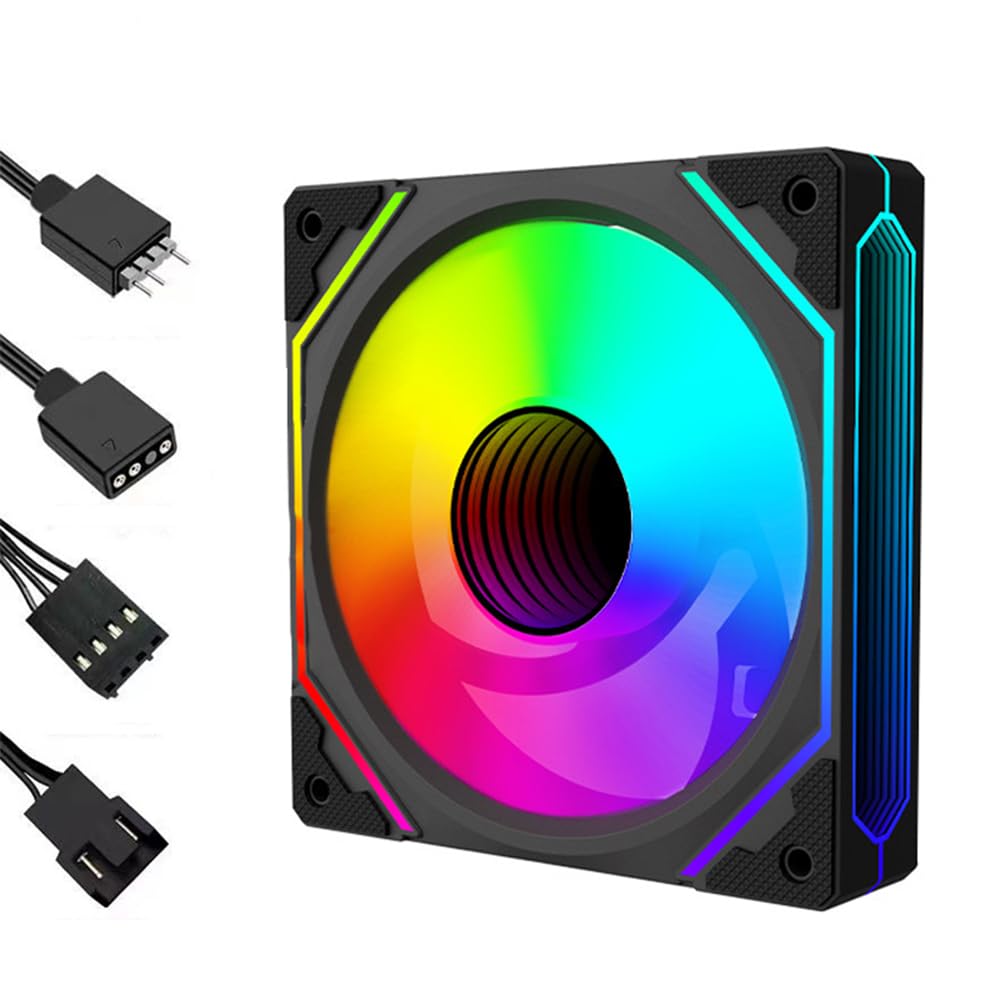 0TO1 TECH 6 Generation motherboard fan, Black Frame, Positive Leaf ARGB, Motherboard Three Pins + Temperature Control Small 4PIN God Light Synchronous 1600 RPM, Black