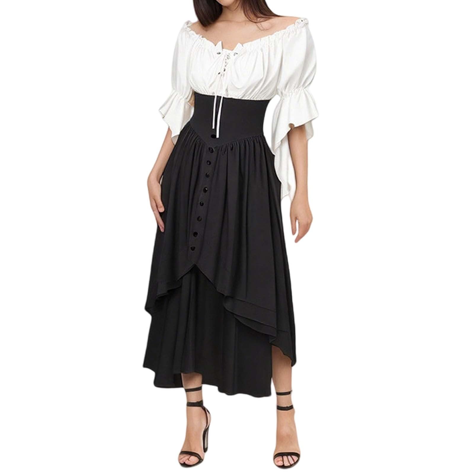 Generisch Conjunto de dos piezas para mujer, vestido abotonado con blusa sin hombros para uso diario, fiesta de cerveza, cosplay, elegancia atemporal, versátil y portátil
