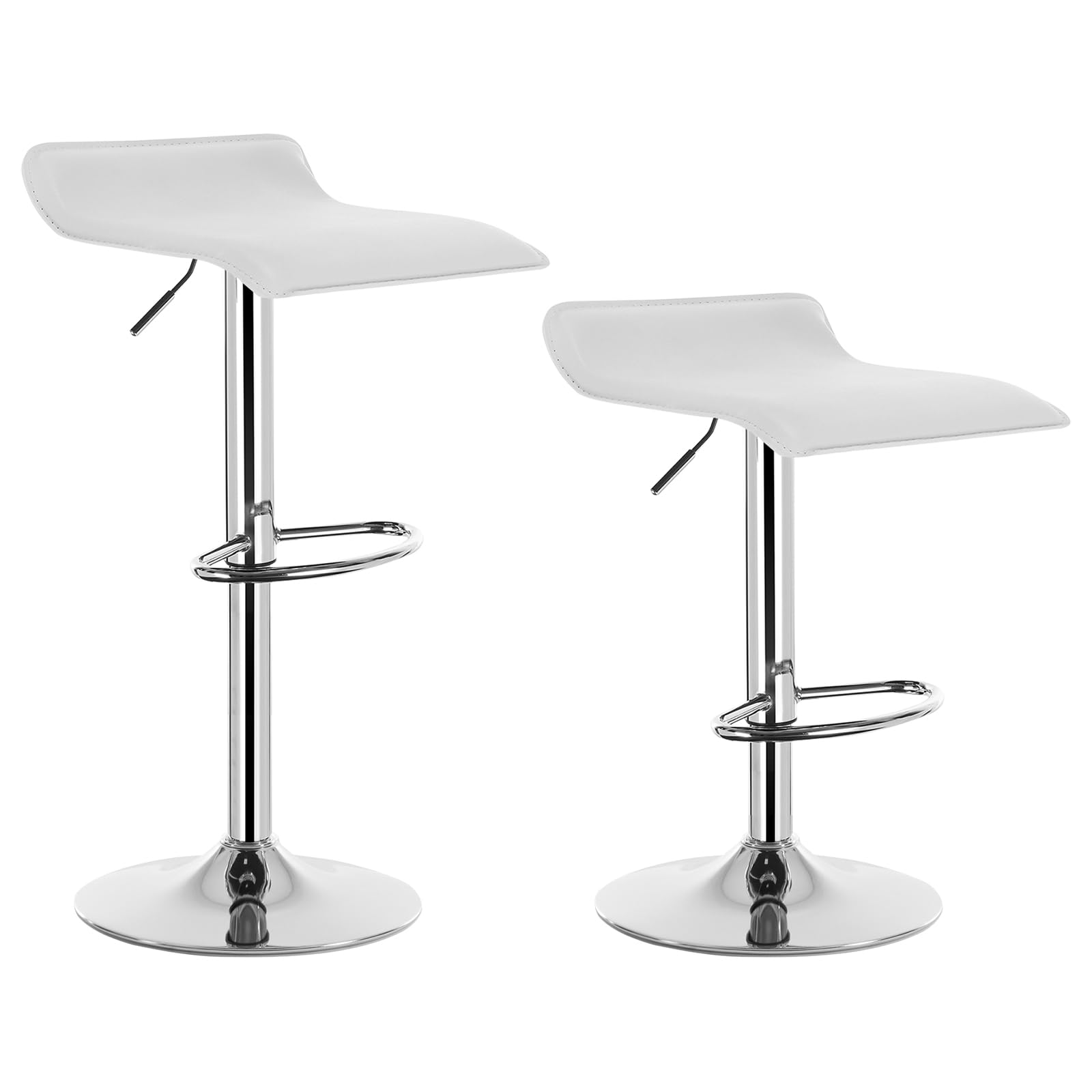 WOLTU 2X Taburetes de Bar Regulable en Altura Cuero Artificial Acero Cromado Asiento Acolchado Silla de Bar Taburetes Altos Cocina Blanco BH11ws-2