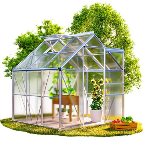 GARDEBRUK® Serre de Jardin en Aluminium et Polycarbonate avec Fondation 3,6m² 190x190cm 1 Lucarne Serre extérieure Structure Stable Serre Potager Tomate