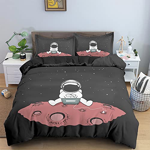 SJSXWQN Funda Nordica Cama 90 Infantiles Astronauta Negro Edredón Cama 90 para Niñas Niños con Cremallera Microfibra de Suave y Transpirable Fundas Nordicas 135x200 cm + 2 Fundas de Almohada 50x80 cm