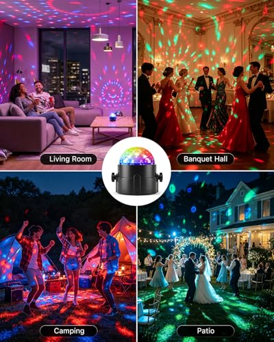 Image of 3 Pack RGB Disco Ball Lights with Sound Activation and 4.9ft Type C Cable | Remote Control Strobe Lamp, 7 Projector Color Mode, for Christmas & Halloween Home Patty Decor, Karaoke Lovers, Kids Gift