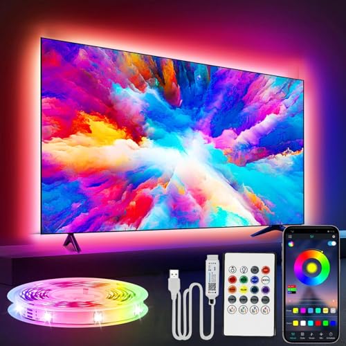 LED-Lichtstreifen für TV 3 m, USB-TV-Hintergrundbeleuchtungs-Kit mit Fernbedienung, App-Steuerung, Synchronisation zur Musik für 45-65 Zoll Fernseher, RGB Smart LED Bias Beleuchtung für HDTV