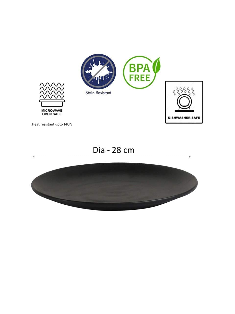 Black Melamine Dinner Plates - Set of 2 -4