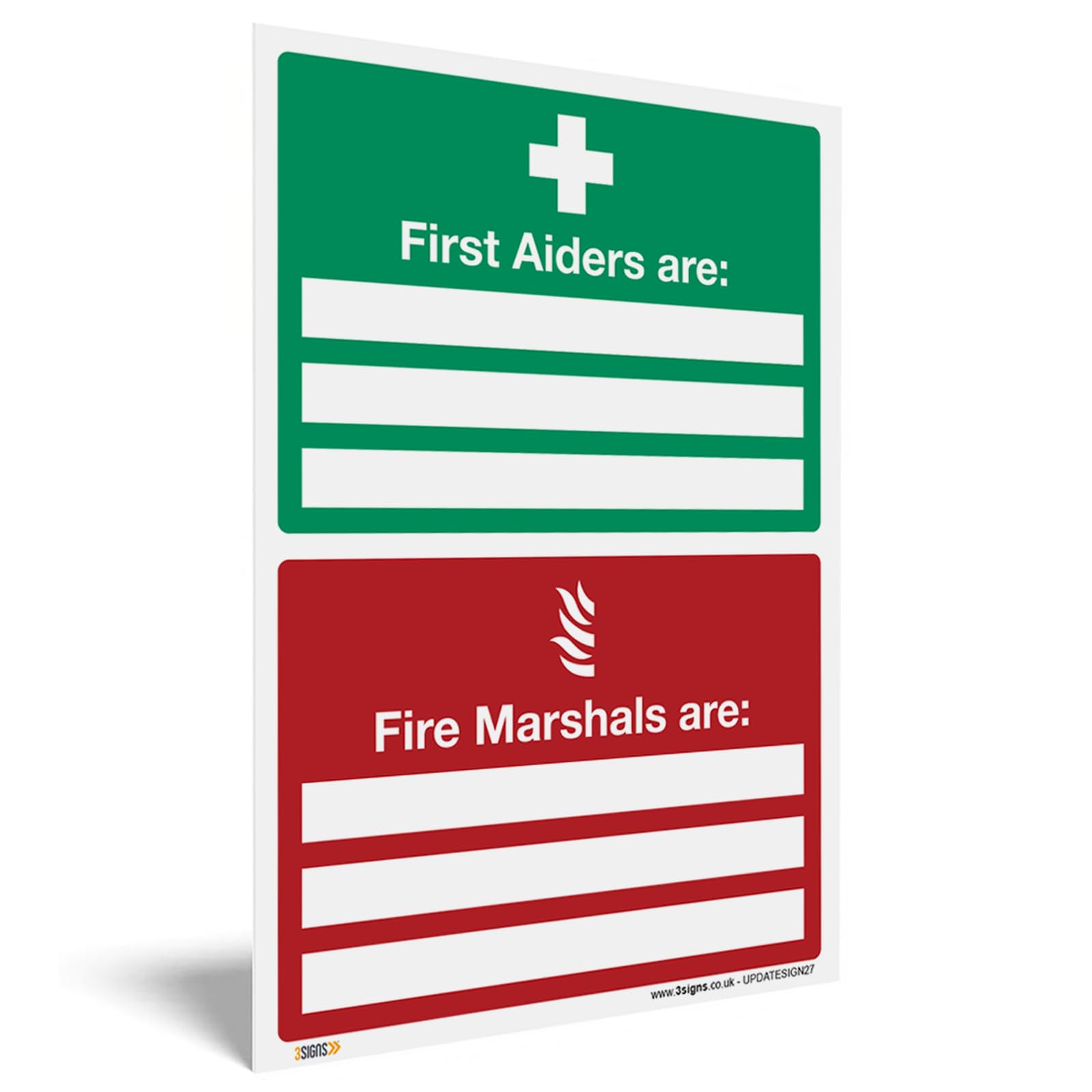 First Aiders & Fire Marshals Sign - A3 420 x 297mm, Rigid Plastic (1mm) - ISO 7010 Standards - Workplace Safety Signage for Emergency Compliance and Visibility