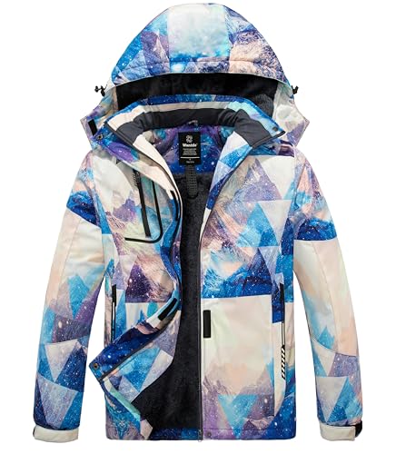 Wantdo Chaqueta de Esquí Cálida para Mujer con Forro Polar Snowboard Impermeable con Capucha Abrigo de Montaña Impermeable Antiviento Mujer Flora de Montaña S