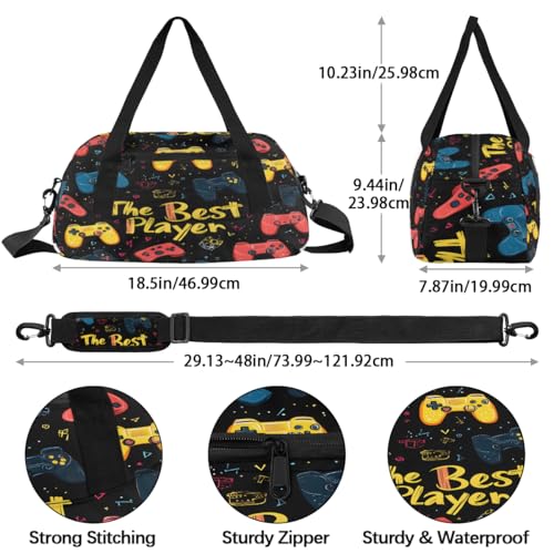 Black Gamepad Kids Duffle Bag Boys Girls Small Sport Dance Gym Bag for Overnight Travel Weekender Carry On4