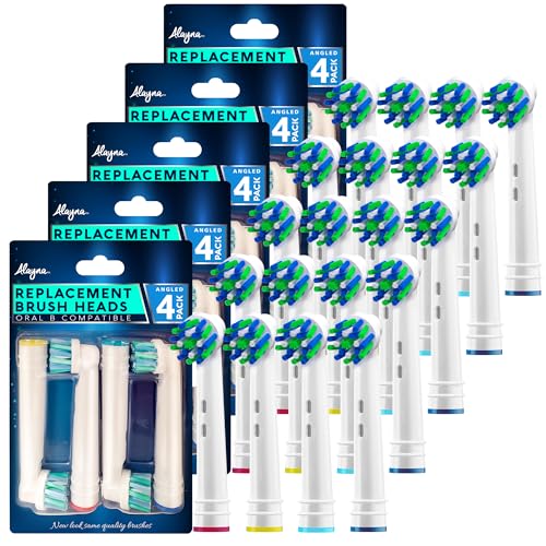Image of Alayna Replacement Brush Heads Compatible with Oral-B Braun - Pack of 20 Cross Bristle Electric Toothbrush Replacement Heads - Fits Most Oral-B Handles