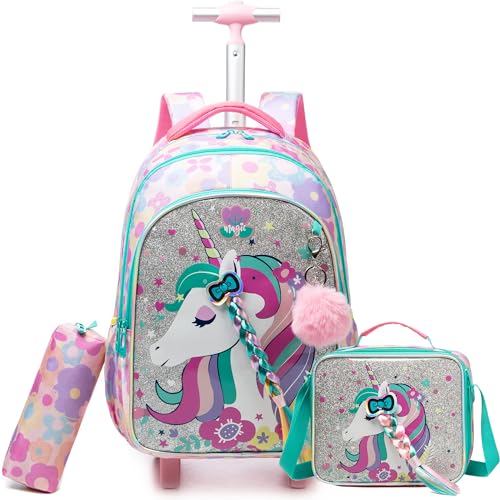 ZBAOGTW Unicorn Rolling Backpack for School Backpack with Wheels Backpack for Girls Primary School Kids Backpack Daypack Elementary Students for Girls Backpack for Travel