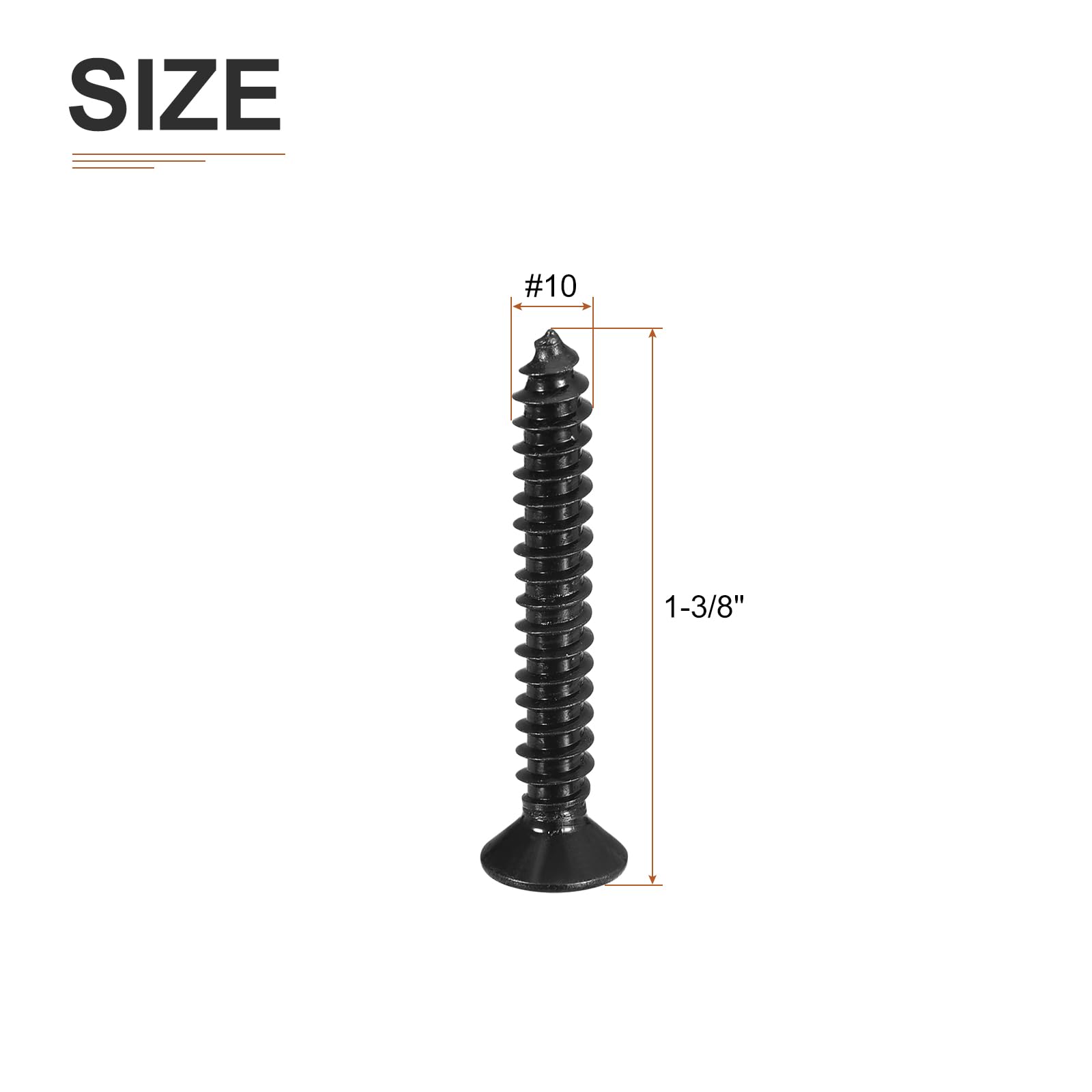 DTGN 100Pcs #10x1-3/8" Flat Head Wood Screws, 304 Stainless Steel Phillips Self Tapping Screws - Good for Woodworking Furniture - Black - Image 2