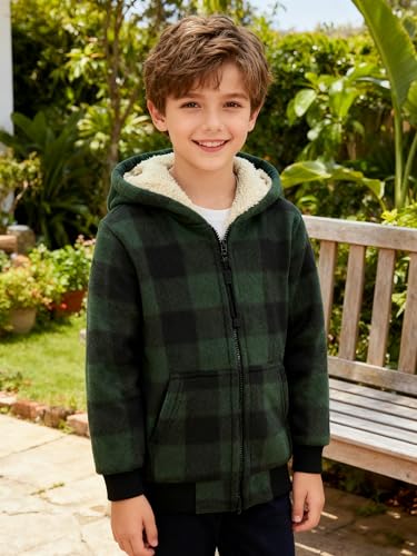 Image of Boys Fleece Jacket with Hood Unisex Child Sherpa Lined Zip Up Warm Coat Hooded Sweatshirt Outerwear