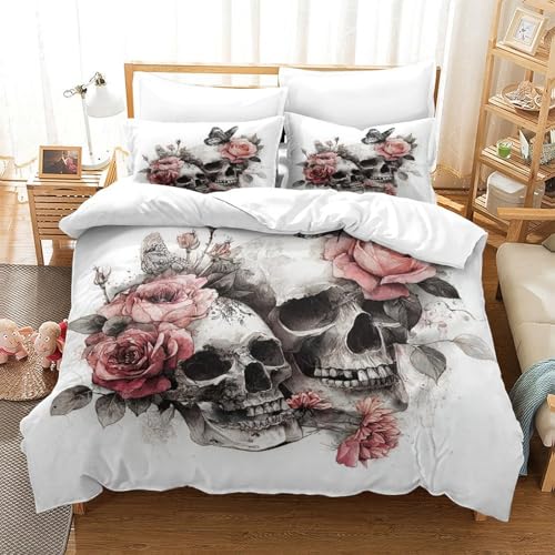 Linge de lit crâne et fleurs pour chambre ado gothique - 3