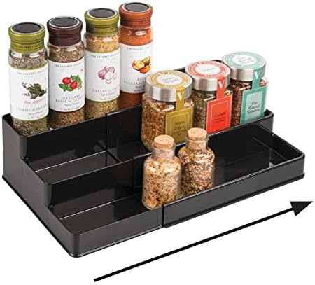 mDesign Spice Rack for Kitchen Cabinet Storage - Pull-Out Storage for Order in The Kitchen, Cosmetics Rack - 3 Levels - Black