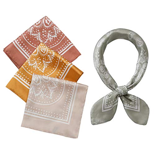 4 Pcs 26.5×26.5 inches Silk Feel Satin Square Head Scarves for Women Neck Hair Scarves Hair Bandanas