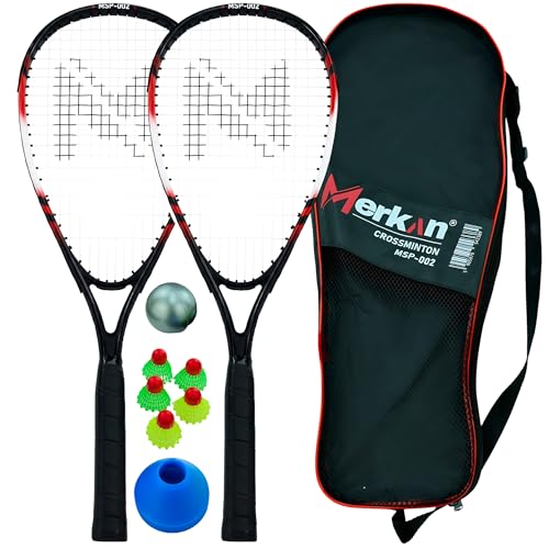 Merkan Speed-Badminton Set, 2 handliche Aluminiumschläger, Länge 58,9 cm,...