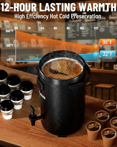 Image of WantJoin Insulated Beverage Dispenser - Thermal 8L /2Gal Stainless Steel Hot & Cold Drink Dispenser with Spigot for Tea, Coffee, Milk, Water & Juice (Black)