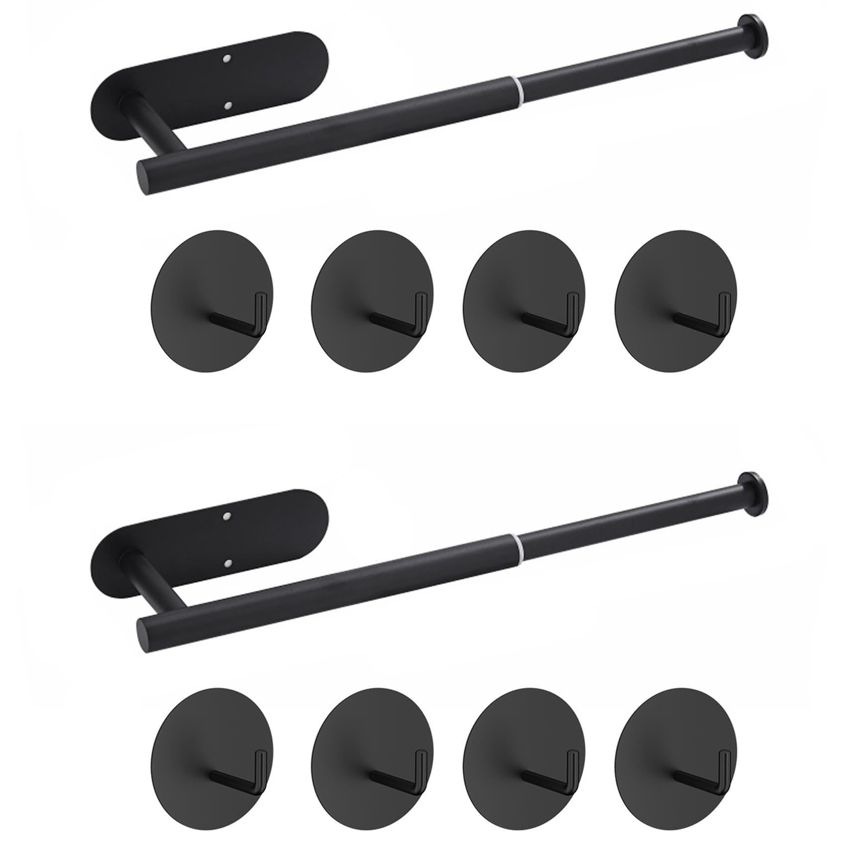 Hndhbfgrt 2X Towel Rail No Drilling Extendable Towel Rail for Gluing for Bathroom and Kitchen, Tea Towel Holder on Wall, Black