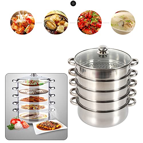 Vegetable Steamer, 5 Tier Stainless Steam Cooker, Stainless Steam Cooker Steamer Pan Cooking Food Vegetable Soup Pot, Vegetable Meat Soup Pot Heating Pot (30cm) - Image 3