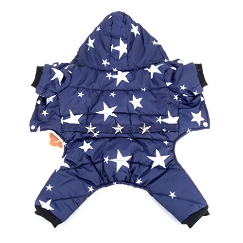 SELMAI Schneeanzug für kleine Hunde, mit Fleece gefüttert, Sternengürtel, Kapuze, Overall, vierbeinige Hose, Wintermäntel, Welpen, Hunde, Chihuahua, Bekleidung, Outfits, Blau, Größe XXL